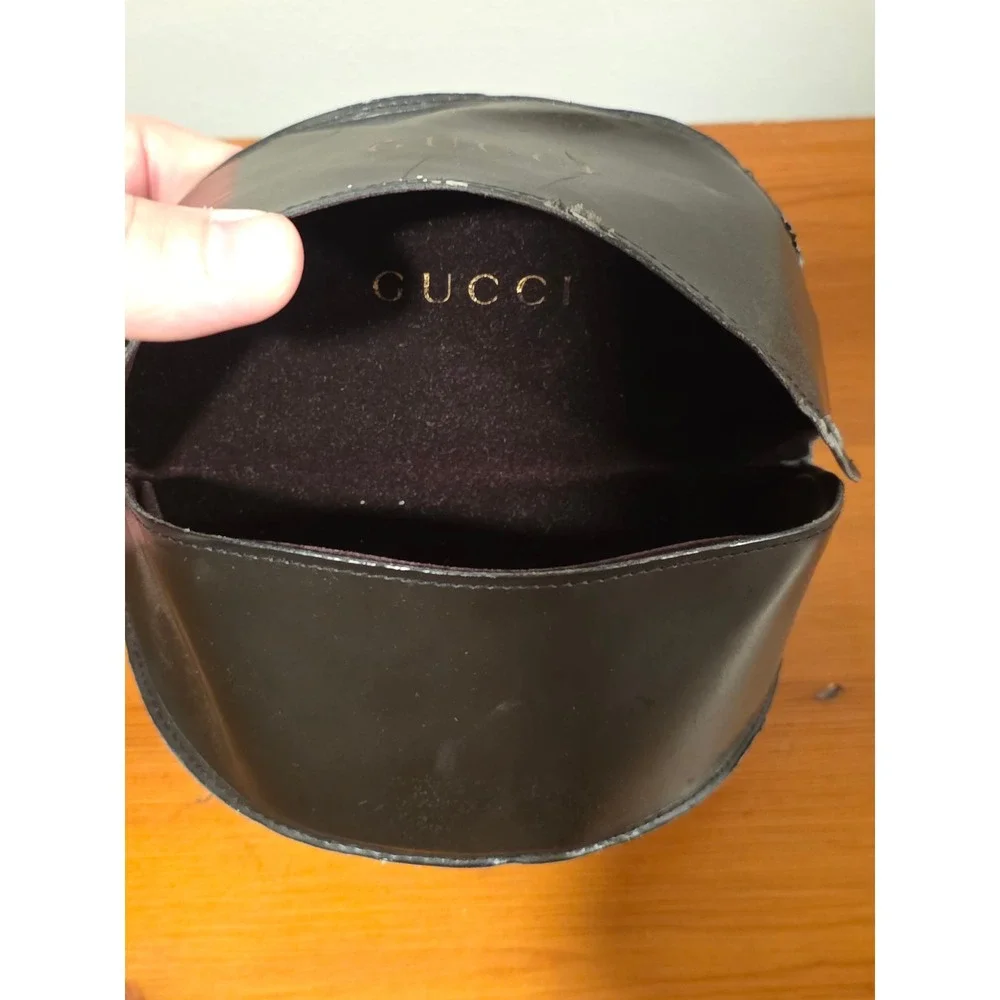 Gucci Vintage Black Hard Clamshell Sunglasses Case Gold Logo Eyewear Protector